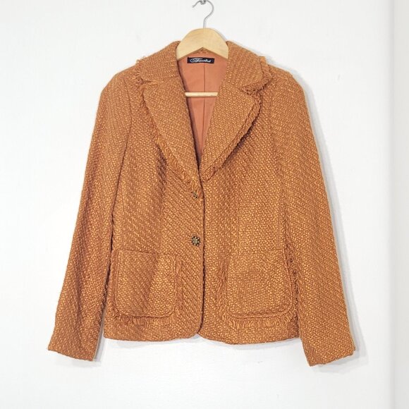 Touché Women's Orange Tweed Fabric Notched Button Details Business Blazer Size 6 - Picture 1 of 13